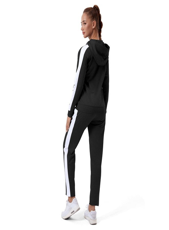 TEZO Womens Full Zip-Up Hoodie Tracksuit Set Long Sleeve Casual Jogging Suits Workout Gym 2 Piece Outfits with Pockets(BKWT M) - Image 3